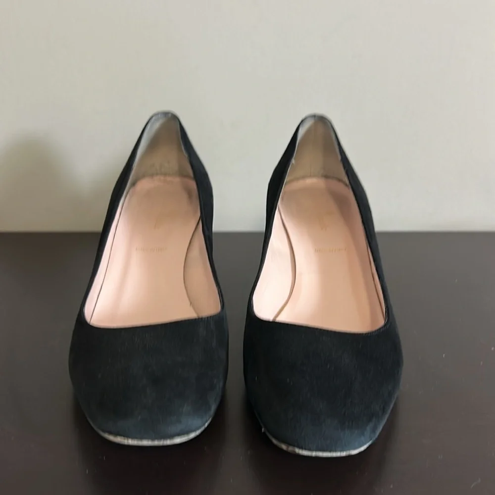 Kate Spade Dolores Too Designer Black Suede Gold Block Heel Pumps Sz 10